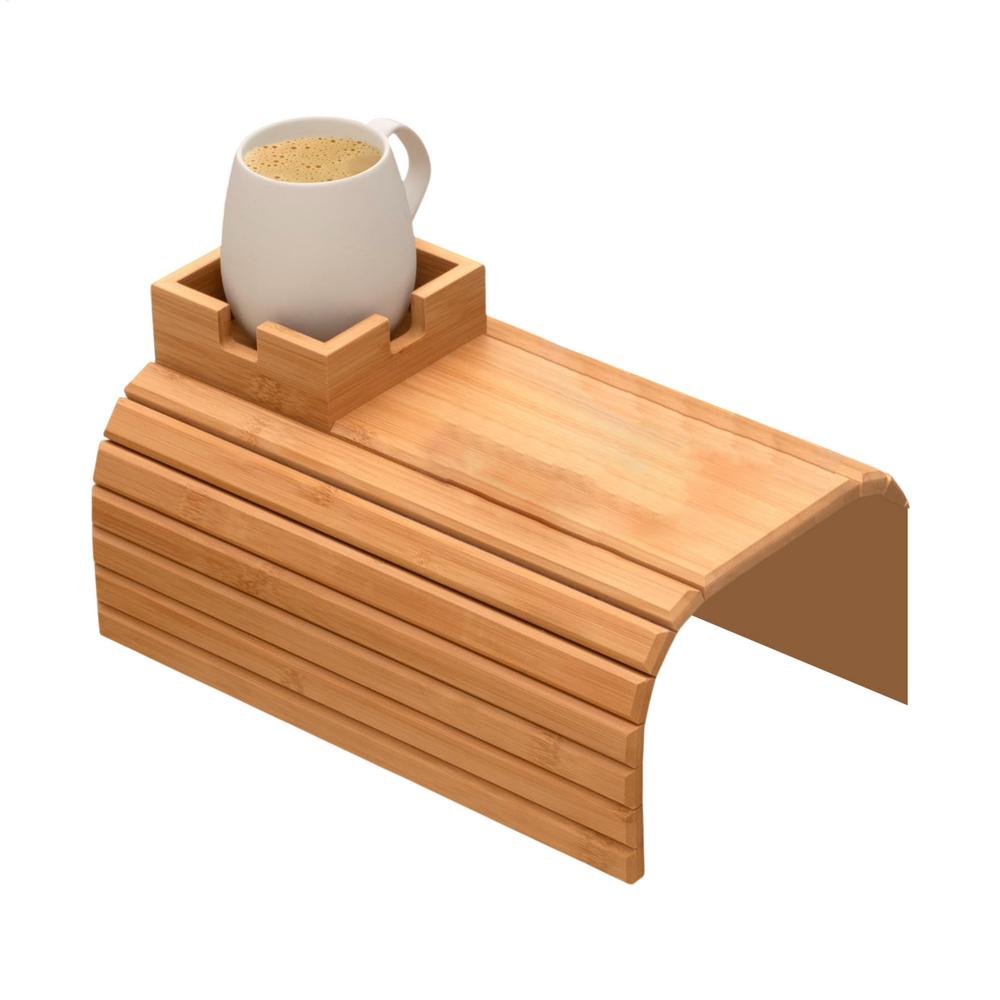Couch Cup Holder Natural Anti-Slip Wooden Sofa Armrest Tray Foldable Multifunctional Sofa Cup Holder Drink Coaster Organizer