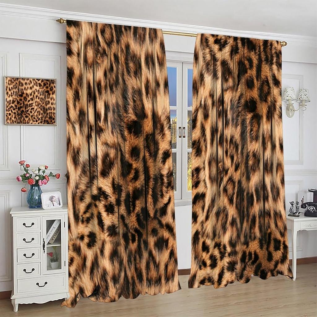 Leopard Print Curtains Rustic Safari Theme 3D wild Animal Fur Skin Brown Farm Window Treatments for Kids Living Room Bedroom