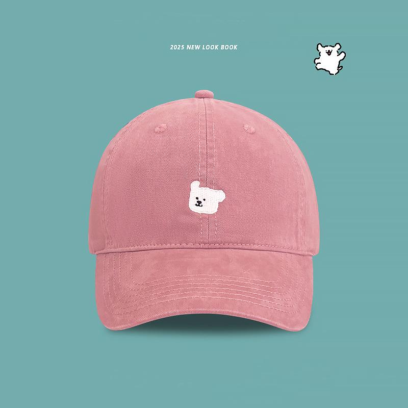 Retro Puppy Embroidered Baseball Cap Female Big Head Circumference Showing Face Small Couple Peaked Cap Wide Brim Versatile