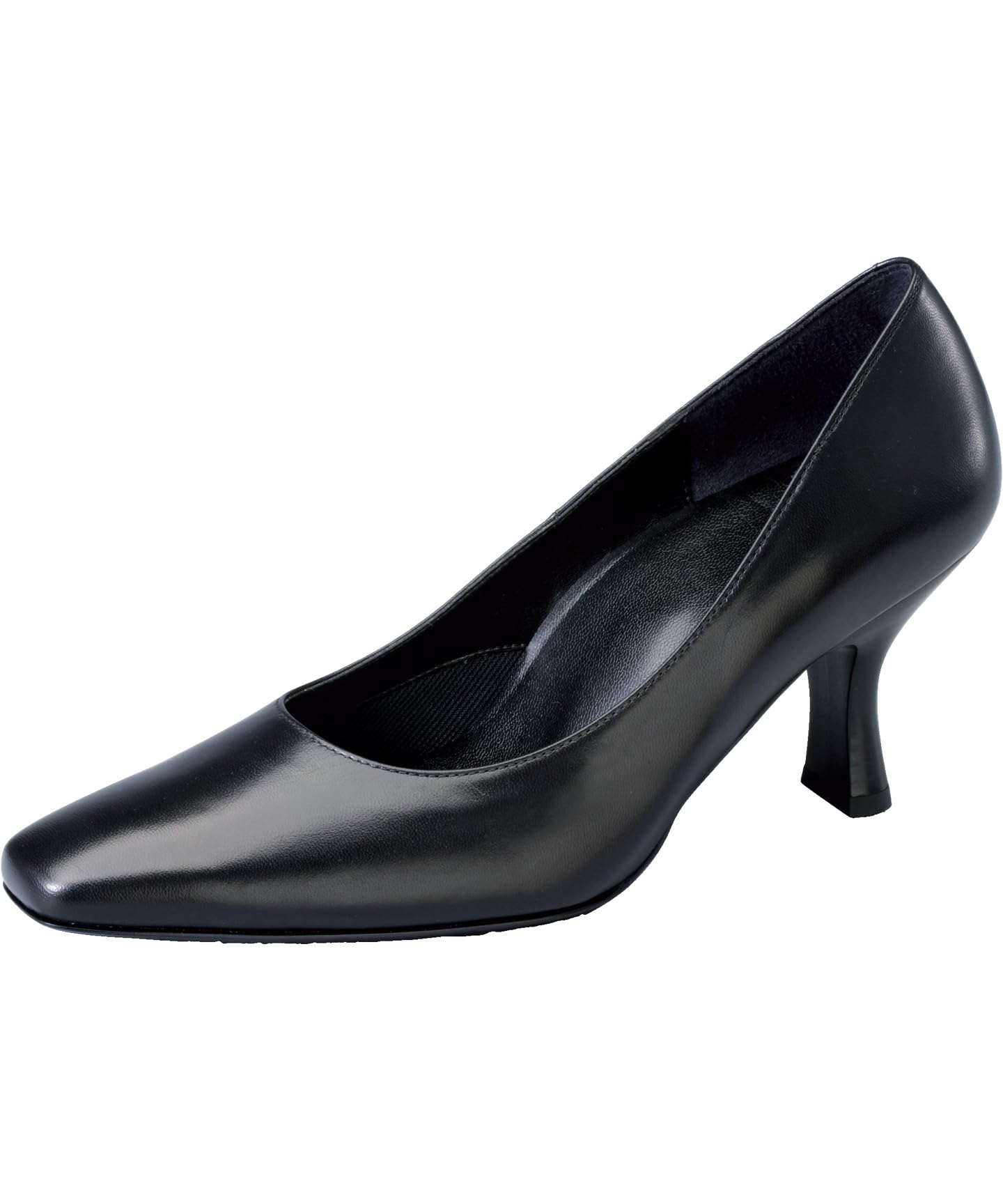 

SUCCESS WALK Women s Square Toe Pumps, 7cm Heel, C-3E, Goat Leather, WFN070, Black, Size 22.5cm, C