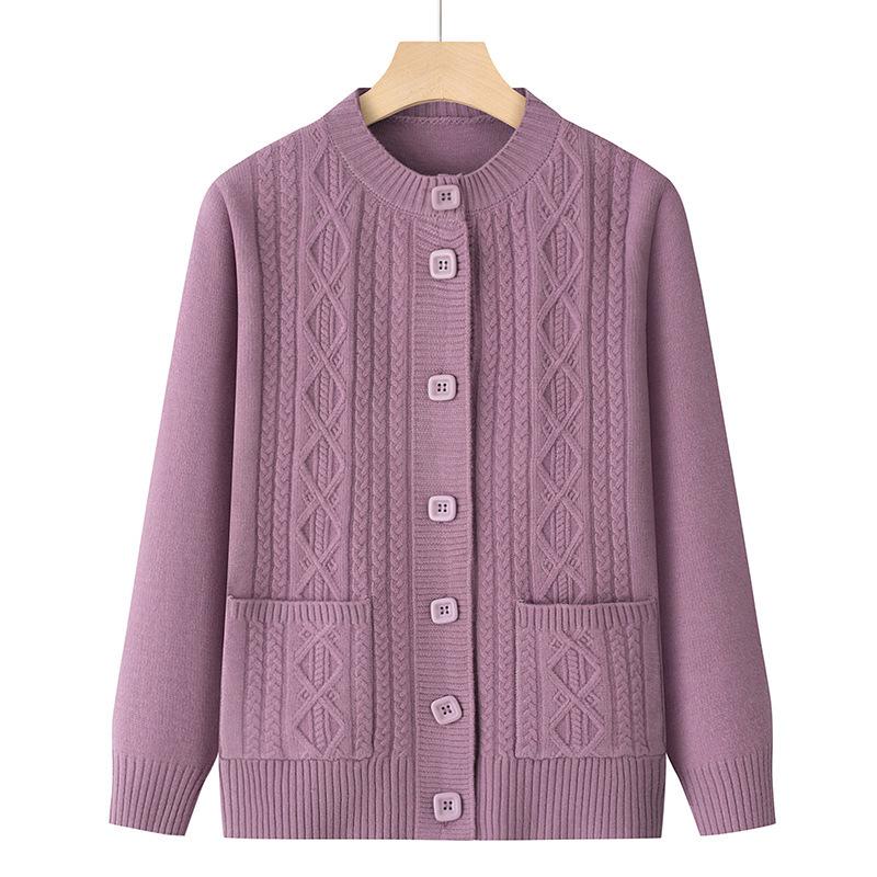 

Red Long-Sleeve Knit Cardigan for Mothers - Elegant Autumn Sweater for Middle-Aged Women XL (recommended for 90-105 jin) світло-фіолетового кольору