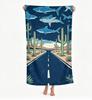 Oversized Microfiber Beach Towel, Blue Shark Ocean Splash Print, Quick Dry & Sand Resistant, for Summer Beach Pool Vacation