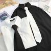 Damen Langarmshirt Umlegekragen Locker JK Uniform Studentenbluse Vintage Oversize Top Geschenk Krawatte