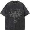 Cotton Short Sleeve Vintage Acid Wash Oversized Tops with Starburst Floral Graphic Retro Hip Hop Baggy Drop Shoulder Loose Tees