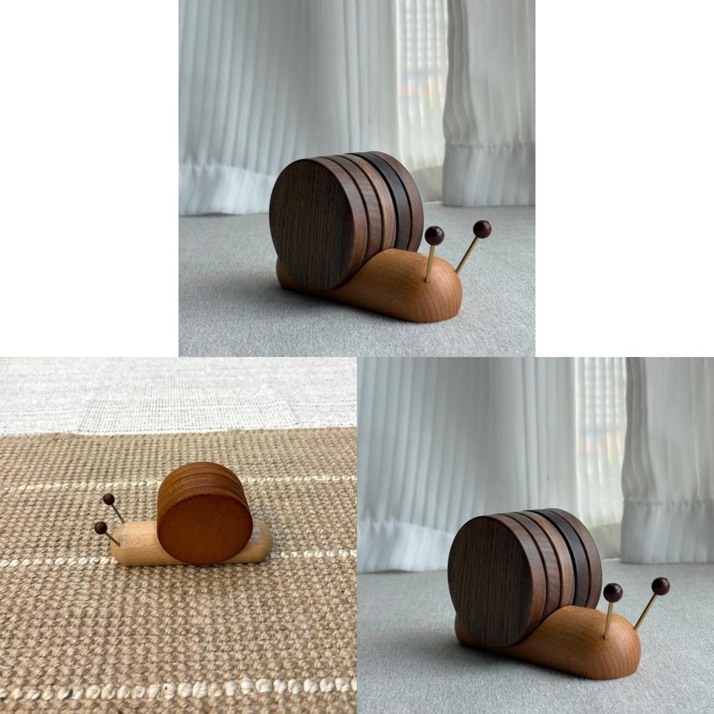 Set di sottobicchieri in legno minimalista moderno con design a lumaca magnetica per decorazione domestica e protezione dal calore