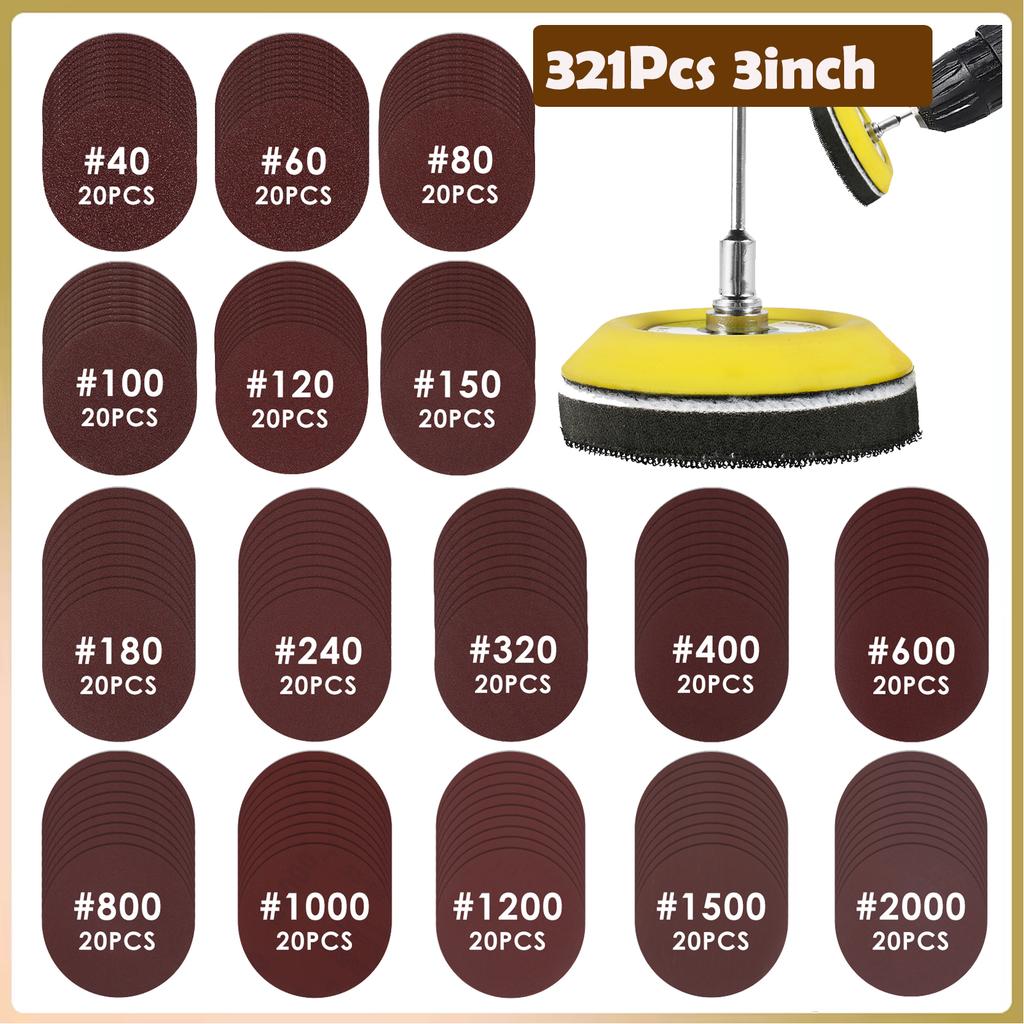 25/50/75mm Sanding Disc 1"2" 3inch 60-10000 Grit Polishing Sandpaper Assortment for Drill Grinder Rotary Tools Die Grinder Wood