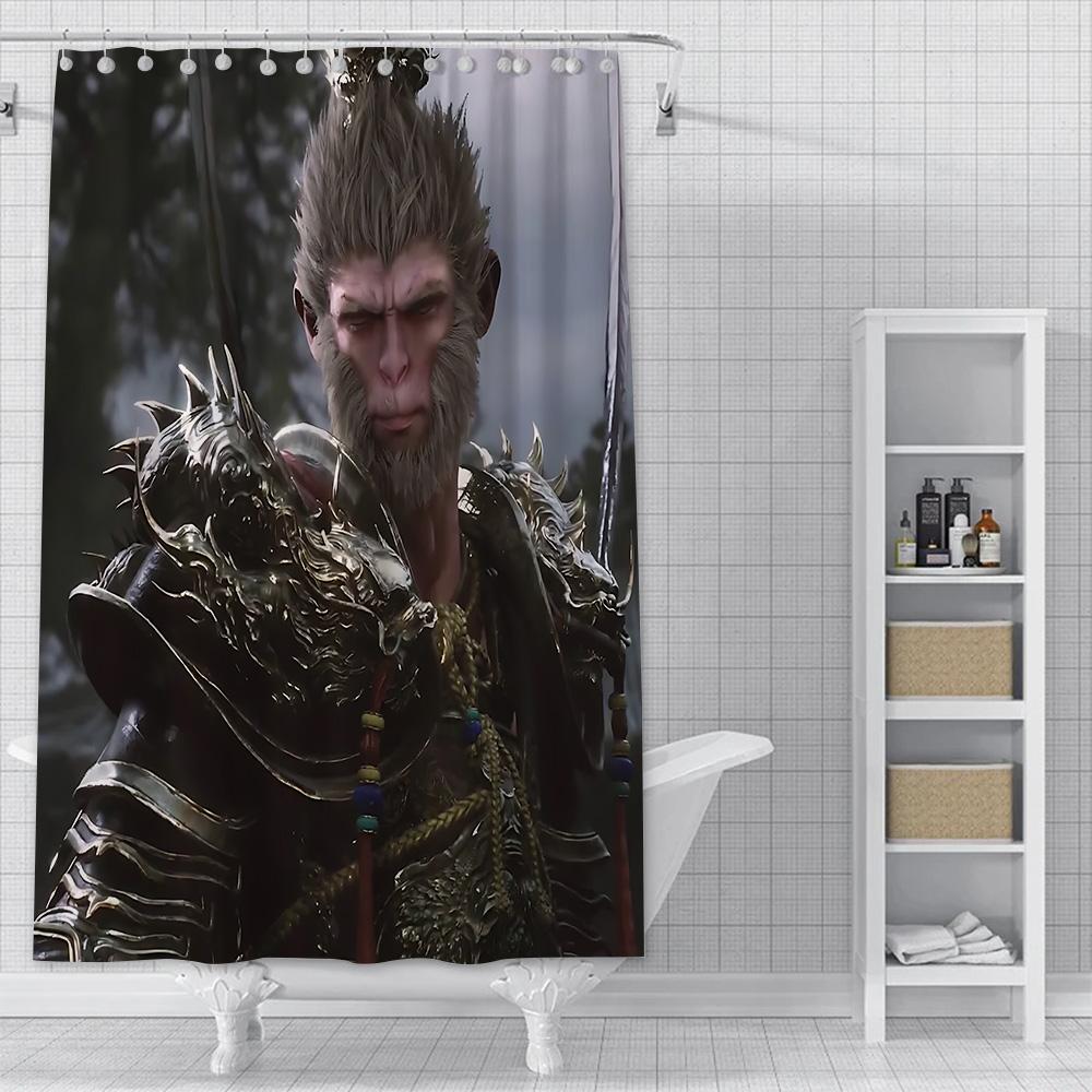 Spiel Black Myth Wukong Duschvorhang Wasserdicht Polyester Stoff Farbe Bad Vorhänge Home Badezimmer Dekor Vorhang Mit Haken