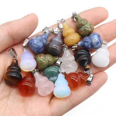 Natural Stone Pendant, Gourd Shape Crystal Agate Jade Opal Tiger Eye Stone Gems Charms for Jewelry Making DIY Necklaces Bracelets Accessories 13x20mm