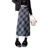 Classic plaid knit midi skirt high-waisted A-line, Fall/Spring, women's clothing.