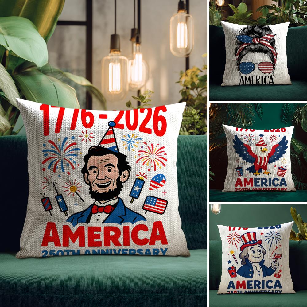 American 250Year 1776- Cushion Cover Natural Linen Pillow Case Double-Sided Print Decorative Sofa Pillowcase Home Decor Gift