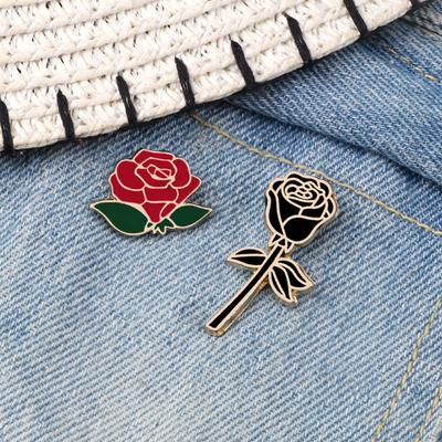 Moda Kwiat Klapa Pin Kobiety Odznaka 2 szt. Czerwony Czarny Projekt Róży Metalowa Broszka Pins Para Romantyczny Prezent Randka Ślub Biżuteria