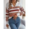 Women's Hooded Sweatshirt with Casual Collar and Contrast Striped Long-Sleeved Knitted Pullover