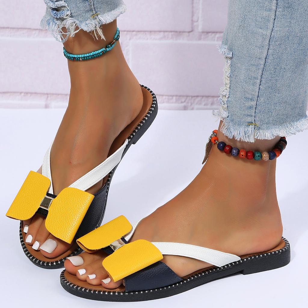 Summer Open Toe Slippers With Bow Dressy Fashion Indoor Outdoor Slippers Casual Comfy Summer Beach Shoes