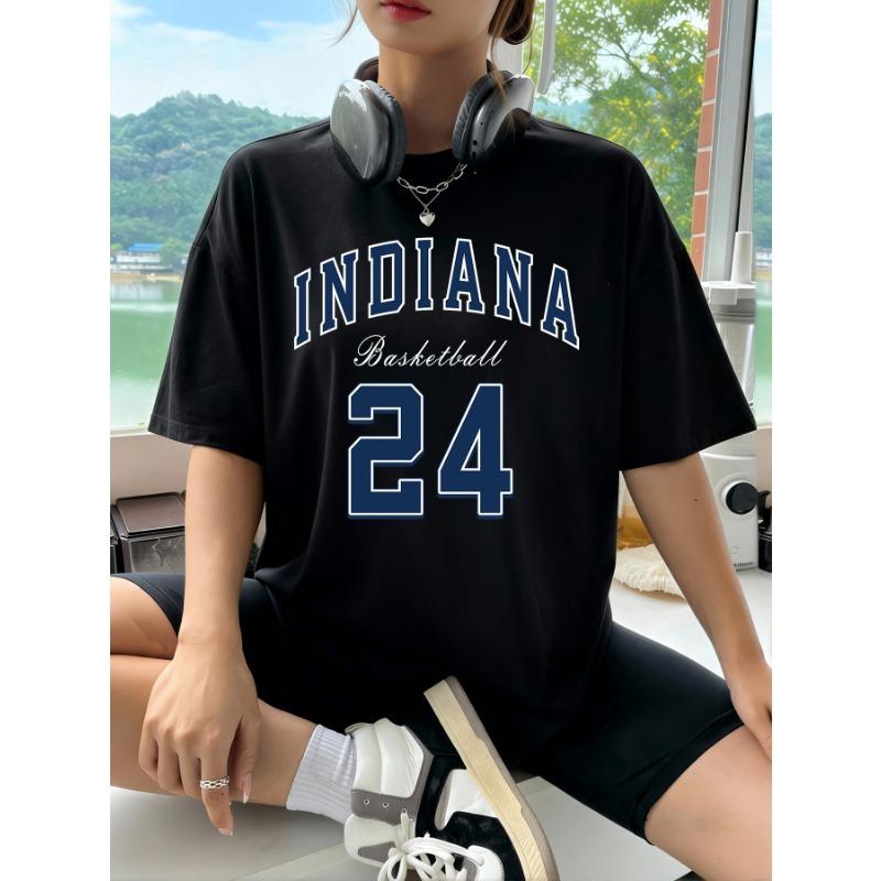 Women Streetwear Number 24 Print Round-Neck Fashion Short Sleeve T-Shirt Summer Baseball