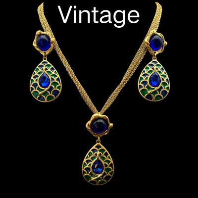 Vintage Medieval Contrasting Enamel Glaze Craftsmanship Spirit Snake Relief Heavy Industry Temperament Versatile Necklace Earring Set