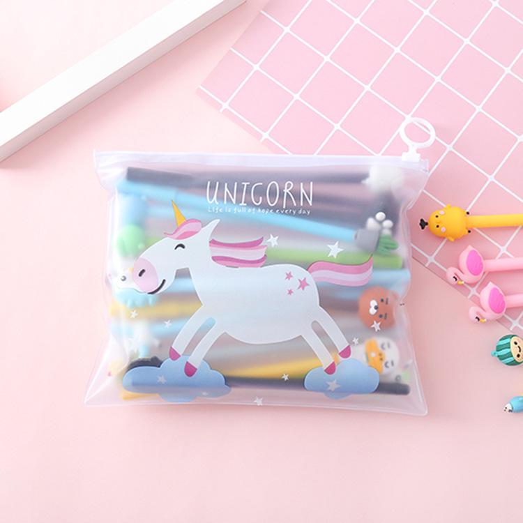 20-Piece Cartoon Gel Pen Set with Pencil Case - Black Ink 0.5mm
