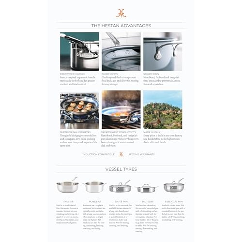 Meyer HTN-P22 22cm Stainless Steel Frying Pan with Titanium Coating, Induction Compatible, Made In Italy, "Hestan Nanobond