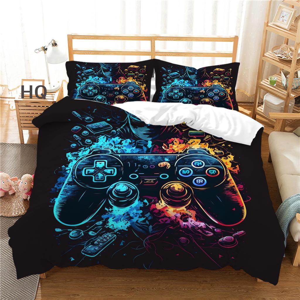 3D Player Bedding Set Game Handle Quilt Cover Pillow Case 2/3 Pieces Suitable for Game Enthusiasts Boys Men Room Zippered Home Decoration