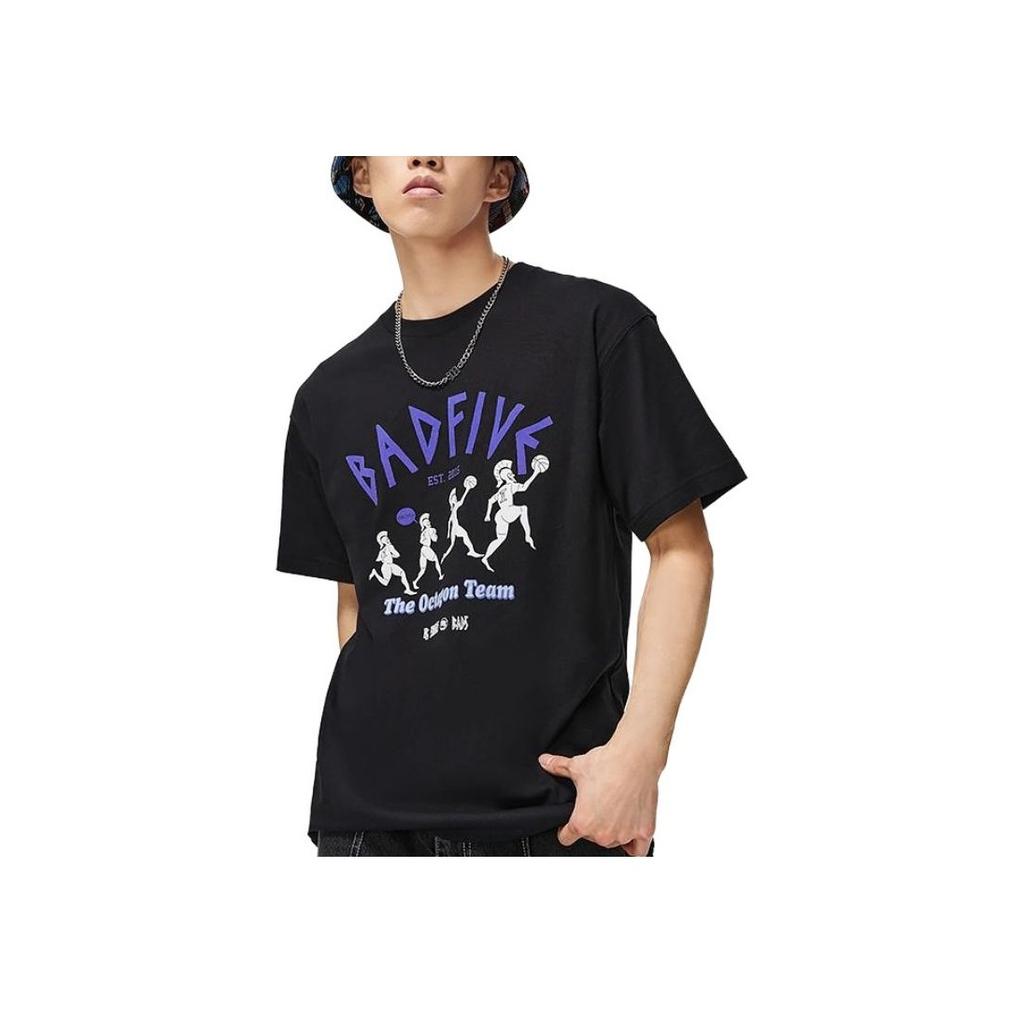 Li-Ning Basketball Series Alphabet Pattern Print Round Neck Short Sleeve T-Shirt Men Tops Black AHST301-2