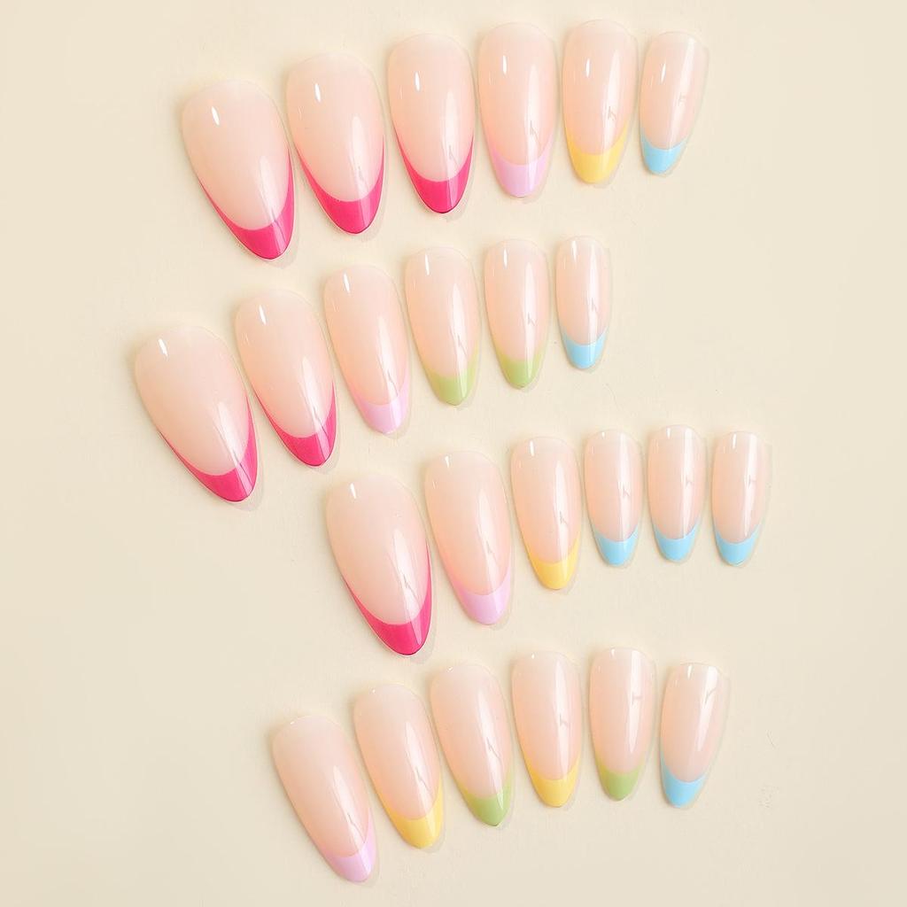 Multicolor French Manicure Press-On Nails - Removable False Nail Tips