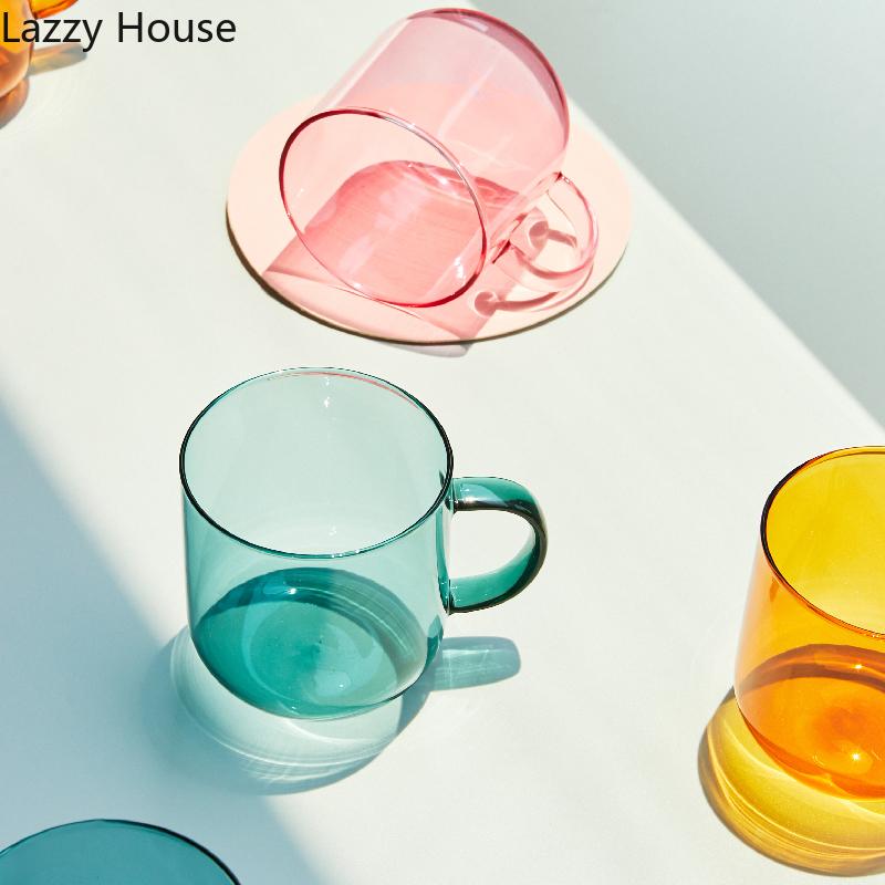 Varmebestandig glass Fargerike kaffeglass med hank Husholdningsmelk Frokostkopp Nordisk Moderne Krus Drikkeglass