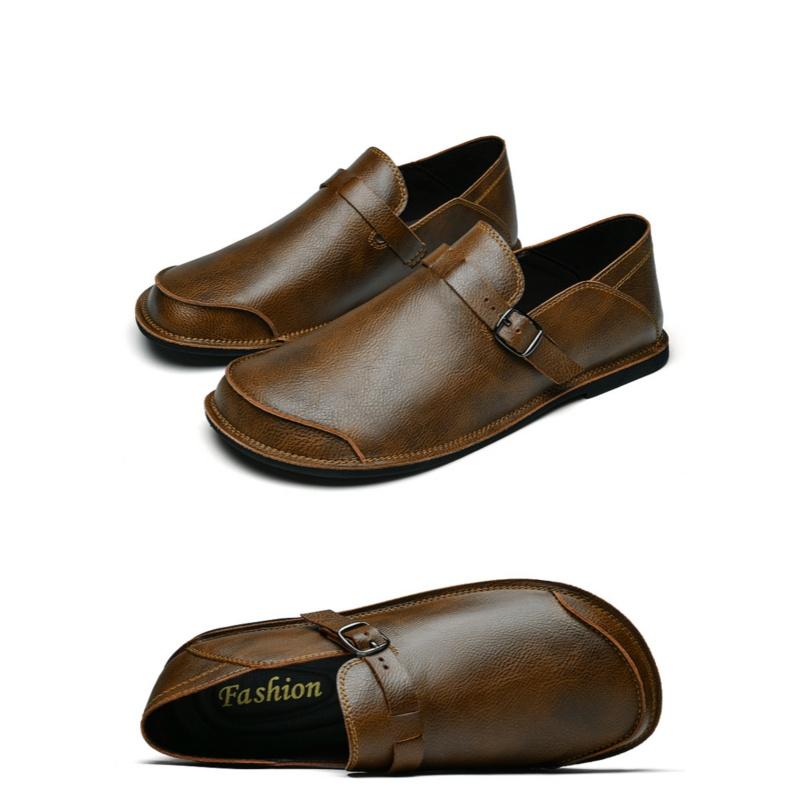 Summer Men'S Comfortable Casual Shoes Solid Color Retro Handmade Leather Le Fu Shoes Suitable For Business And Leisure Wear