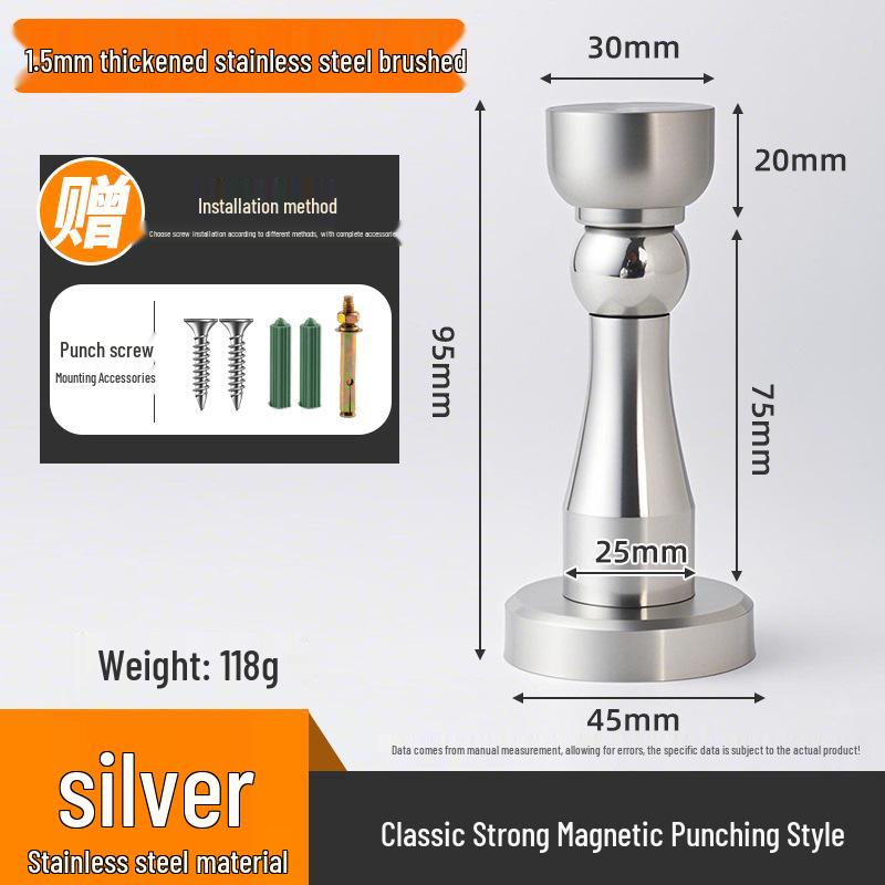 Magnetic Stainless Steel Door Stopper - Anti-Collision Wall Mount, No-Drilling, Strong Magnet for Indoor Use.
