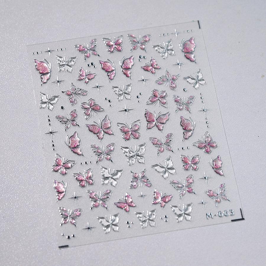 5D illusion polarized butterfly nail sticker pink purple blue fashionable self-adhesive butterfly nail art decoration sticker