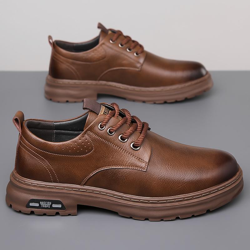 Men's Retro Casual Leather Shoes with Thick Soles - Breathable and Non-Slip for Everyday Wear