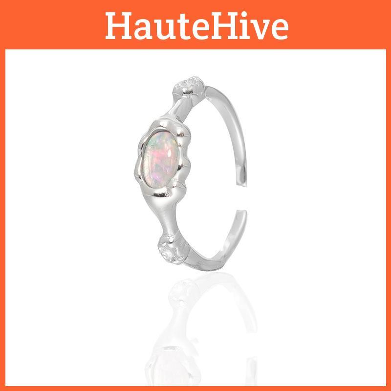 Chic Minimalist Opal Ring For Women Stylish Copper Open Finger Ring Geometric Design 2023
