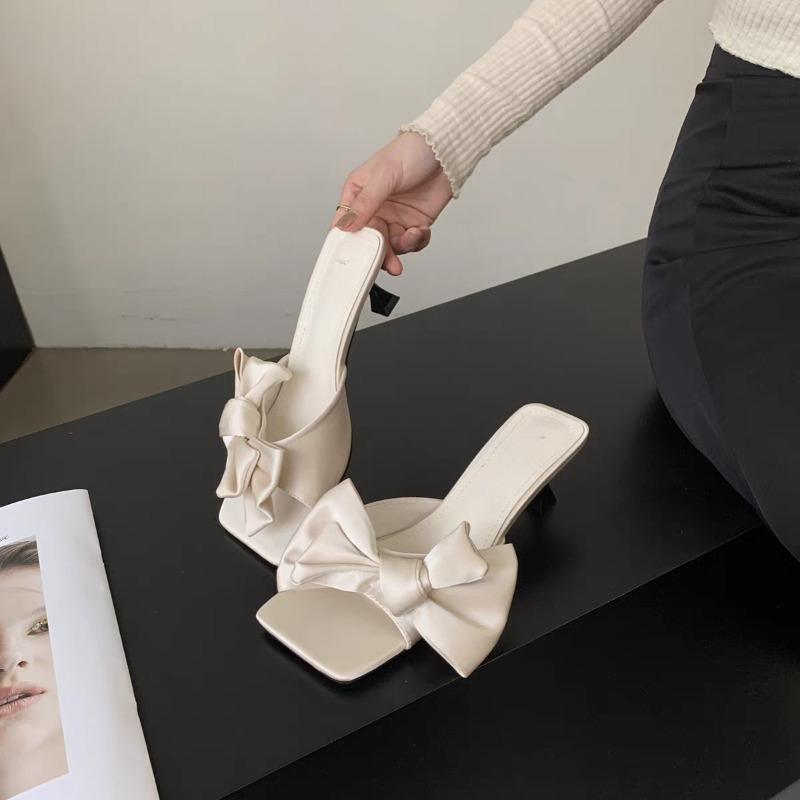 Fashion Women's Summer Butterfly-knot Low Heel Slippers Elegant Open Toe Party Dress Shoes Fashion Outdoor Ladies Slides