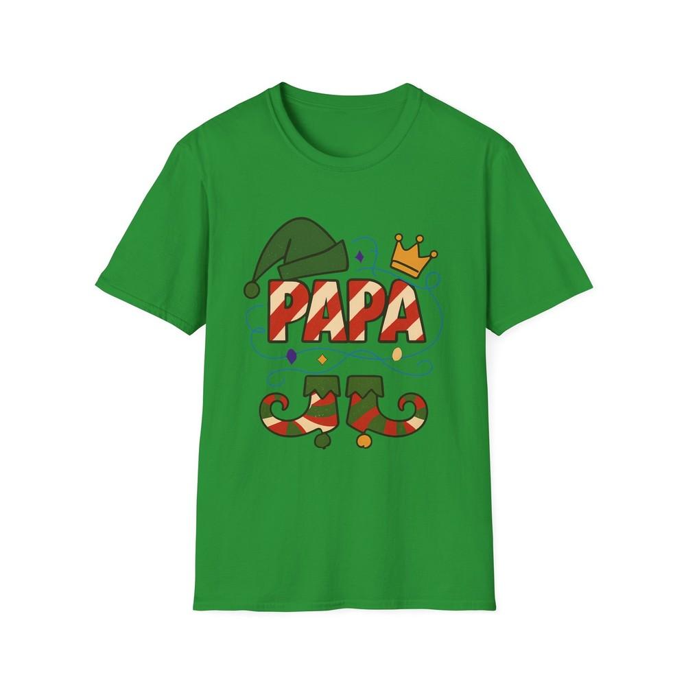 

Unisex Softstyle T-Shirt Papa Elf Candy Cane Crown Christmas Holiday 4XL