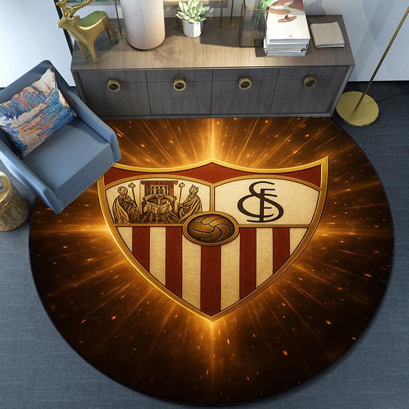 Sevilla Fc Crest Design Round Rug for Livingroom,Bedroom, Palyroom, Chair Rug, Area rug, Circle Carpet, Large Size Fan Christmas gift