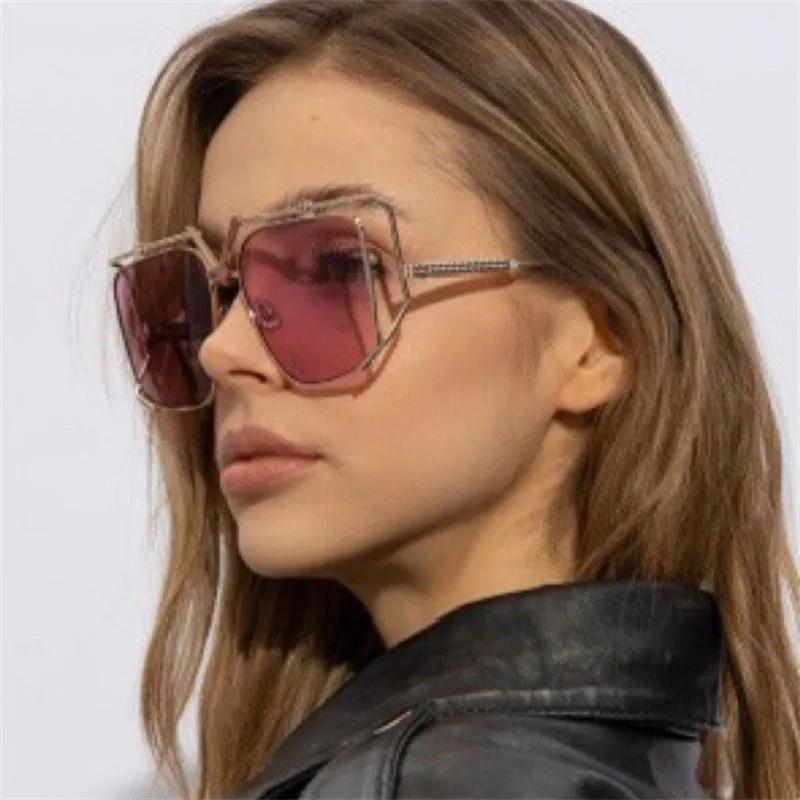 Oversized Sunglasses Women For Men Vintage Sun Glasses Punk Popular Outdoor Luxury Brand Designer Metal Hollow Eyeglasses