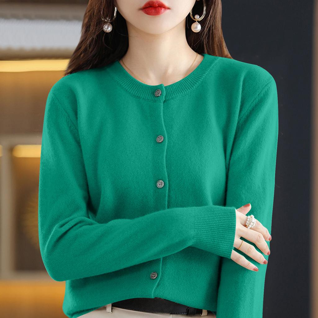 Cardigan da Donna con Bottoni e Girocollo, Maglione a Maglia Capospalla