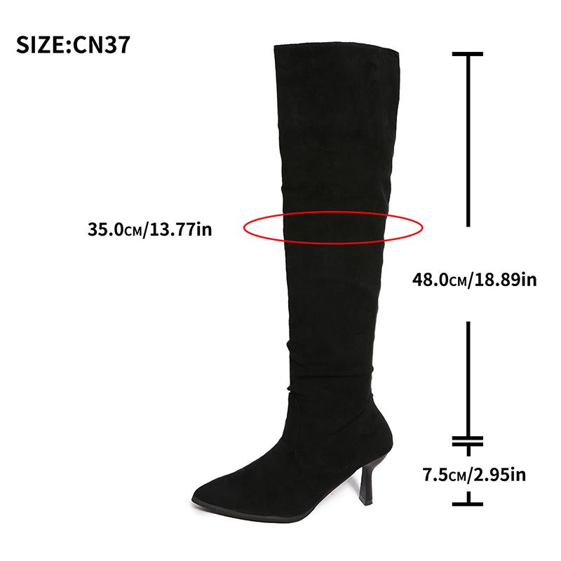 Fashion Elegant Black Pointed Toe Knee High Boots for Women Pleated Design Stiletto High Heels Botas Mujer 2025 Autumn Loose Long Boots
