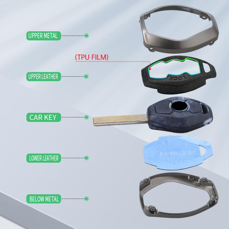 Zinc Alloy +Leather Car Key Case Cover for BMW 3 5 7 Series X5 E53 X3 F83 E46 E39 E38 E60 E63 E61 E64 330i Z3 Z4 E85 E86 M5 325i