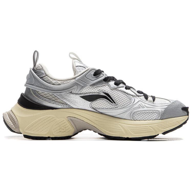 Li Ning Starry Y2K Retro Fashion Versatile Thick Sole Comfortable Soft Resilient Low Top Dad Shoes Men sneakers Silver Black AGCU339-2