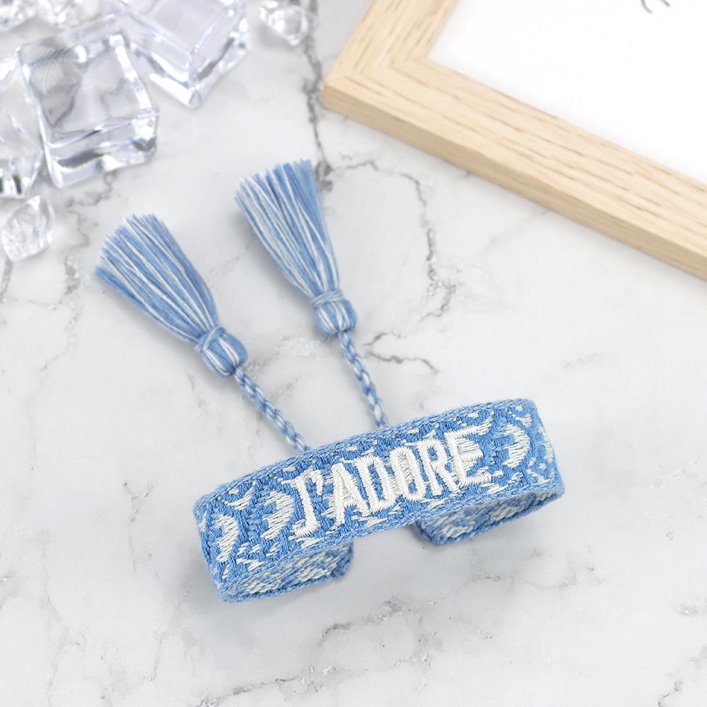J'adore Bracelet: Embroidered Letter Tassel Wristband for Women & Couples