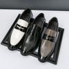 Men Black Loafers Leather Shoes Formal Business Flats Slip on Shoes Wedding Dress Prom Shoes Mosaic Contrast Over Sized