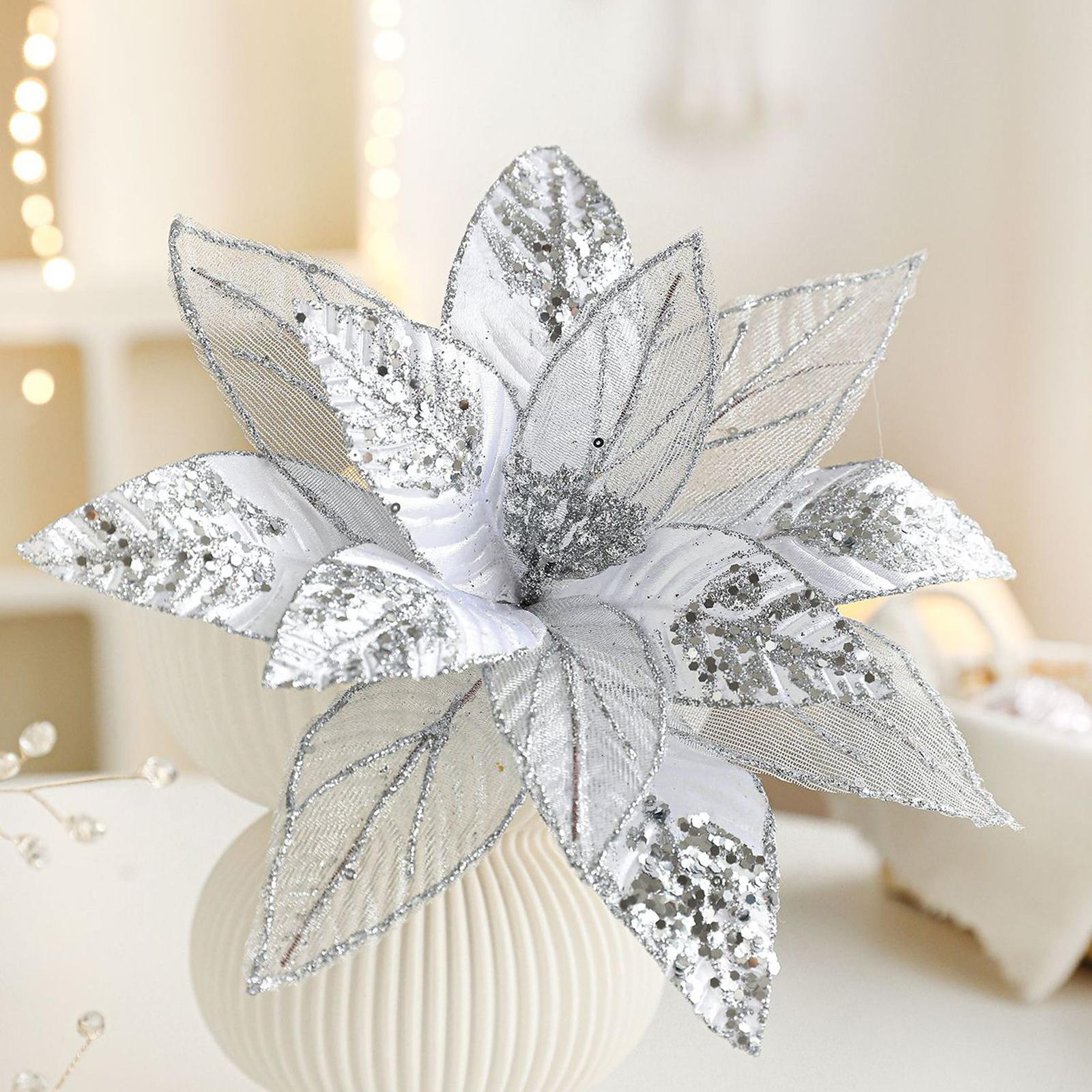 

29CM Fabric Artificial Flower Sequin Flower Mesh Christmas Flower Flower Arrangement Decoration Ornaments Christmas Wreath Decorations One Size серебряный