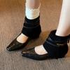 Soft leather version~ retro square head short boots woven winding belt rear zipper low heel Mary Jane cool boots women's hollow western boots
