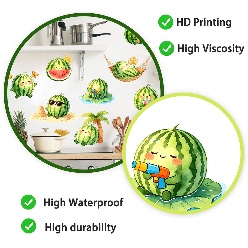 Creative Cartoon Watermelon Vacation Self Adhesive Removable No Residue Glass Window Sticker for Kitchen Living Room Home Decor