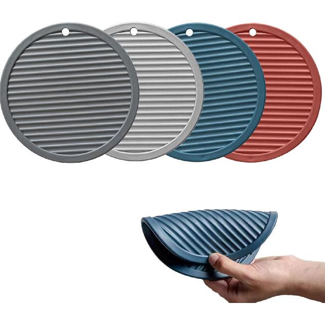 Large Silicone Coasters & Silicone Trivet Mats Kitchen Hot Pads Pot/Pan mat ,Set of 4 Big Coasters for Drinks,for Outdoor Table,Hot Dishes, Pots,