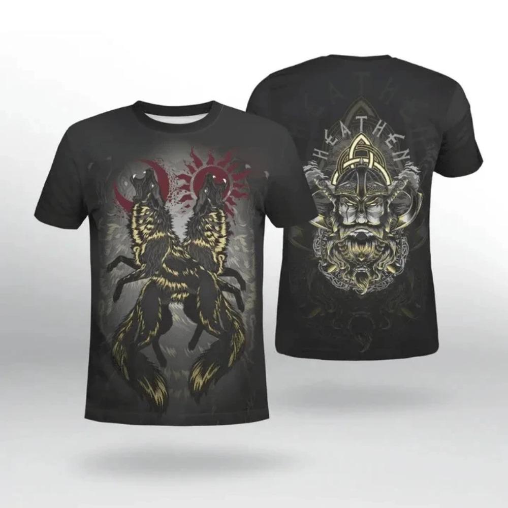 Viking Myth Totem 3D Printed Men's T-shirt Summer Casual Loose Short Sleeve Plus Size Men and Women's Tees Tops Outdoor Streetwear