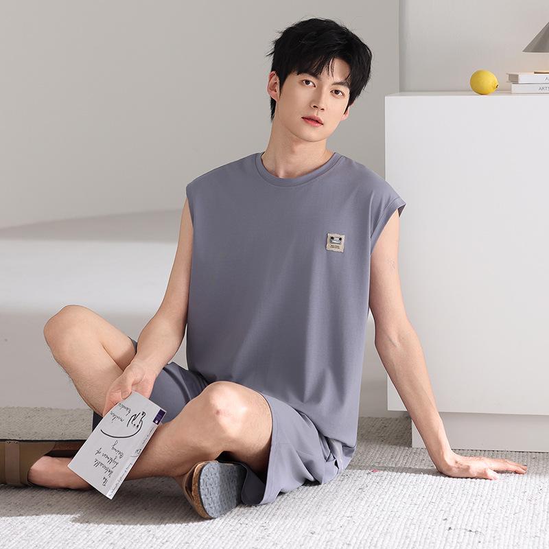 Men's Summer 2026 Modal Pajama Set - Lightweight Vest & Shorts for Home Wear