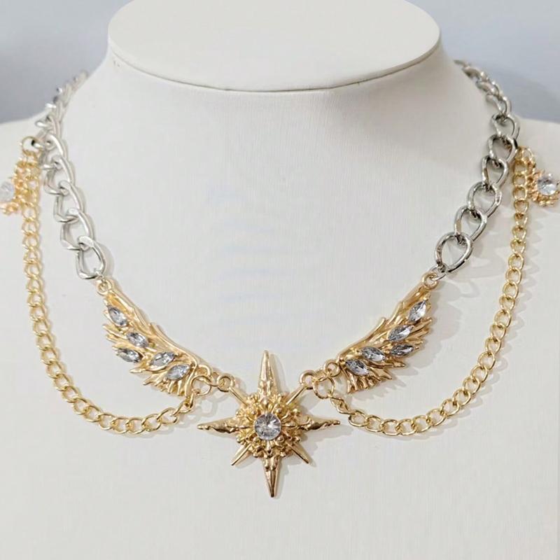 Gothic Punk Style Sweet And Cool Dark Necklace, Women'S And Men'S Wings, Starry And Creative Y2K Necklace, Fashionable Necklace