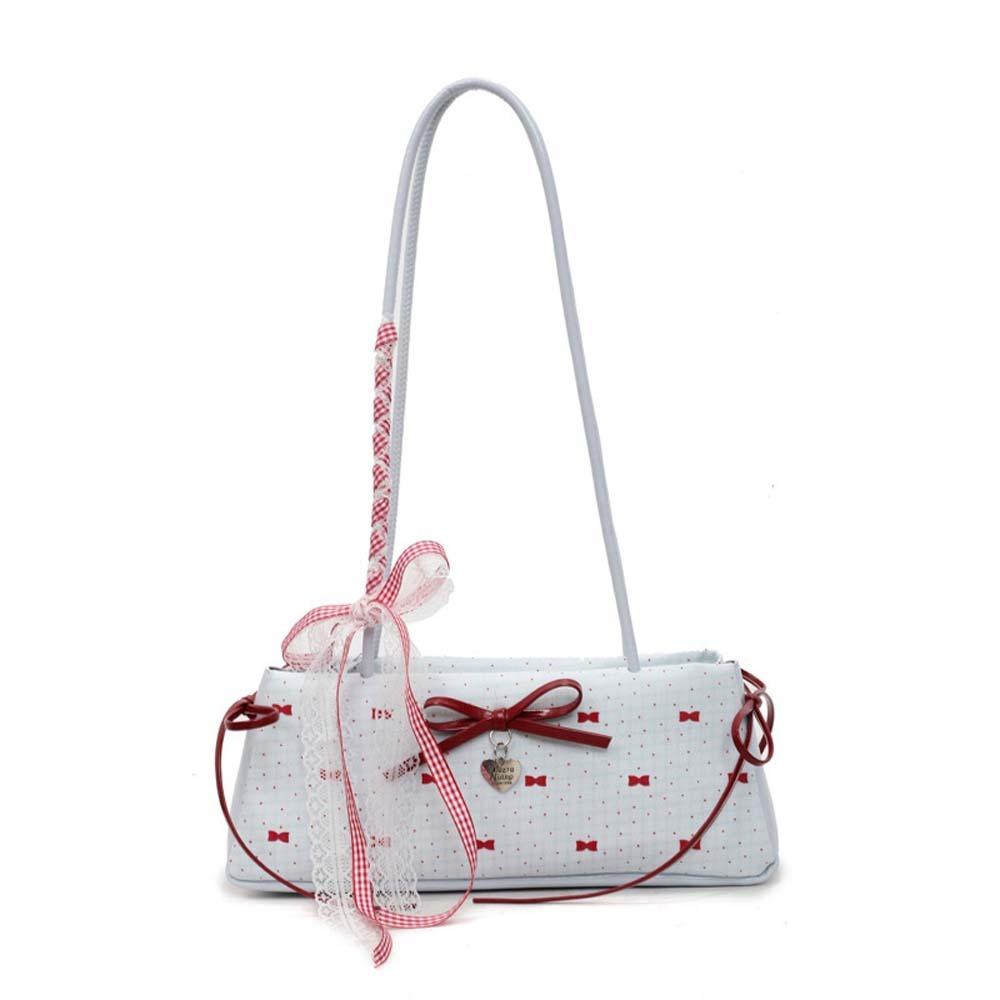Lace Ribbon French Stick Handbag Sweet Underarm Bags Portable Bow PU Shoulder Bag  Girls