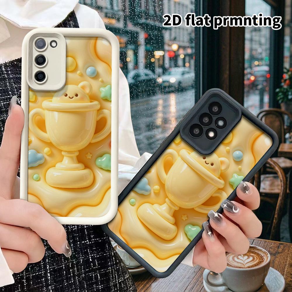 Phone Case: 2D flat design suitable for Samsung Galaxy A34 A35 M05 M06 S20 S22 S21 FE Plus 5G protective case, little milk bear in a trophy, perfect C