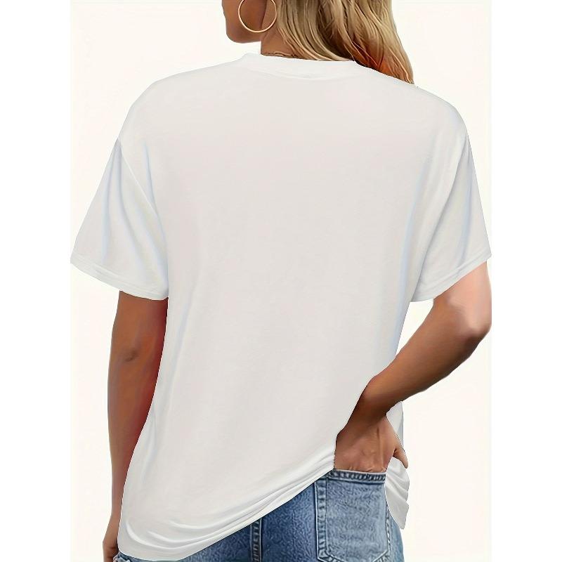 Europäische Größe T-Shirt mit Buchstabenaufdruck und Rundhalsausschnitt, Lässige lockere Kurzarm-Sommer-T-Shirts Oberteile, Damenbekleidung